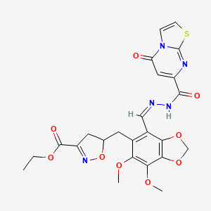 ethyl 5-({6,7-dimethoxy-4-[(Z)-{2-[(5-oxo-5H-[1,3]thiazolo[3,2-a]pyrimidin-7-yl)carbonyl]hydrazinylidene}methyl]-1,3-benzodioxol-5-yl}methyl)-4,5-dihydro-1,2-oxazole-3-carboxylate