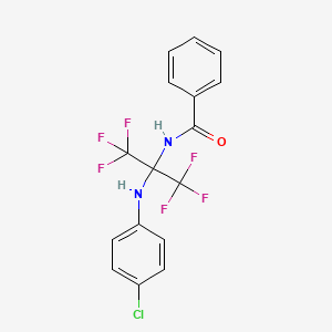 molecular formula C16H11ClF6N2O B11483357 N-{2-[(4-chlorophenyl)amino]-1,1,1,3,3,3-hexafluoropropan-2-yl}benzamide 