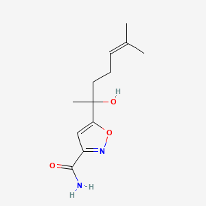 molecular formula C12H18N2O3 B11483396 5-(2-Hydroxy-6-methylhept-5-en-2-yl)-1,2-oxazole-3-carboxamide 