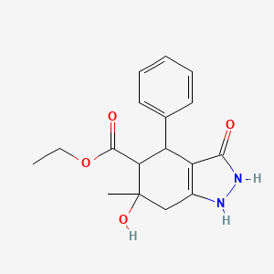 molecular formula C17H20N2O4 B11483415 ethyl 3,6-dihydroxy-6-methyl-4-phenyl-4,5,6,7-tetrahydro-1H-indazole-5-carboxylate 