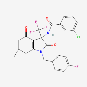 molecular formula C25H21ClF4N2O3 B11483421 3-chloro-N-[1-(4-fluorobenzyl)-6,6-dimethyl-2,4-dioxo-3-(trifluoromethyl)-2,3,4,5,6,7-hexahydro-1H-indol-3-yl]benzamide 