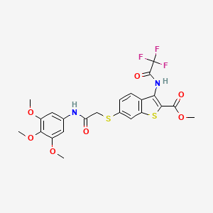 molecular formula C23H21F3N2O7S2 B11483531 Methyl 6-({2-oxo-2-[(3,4,5-trimethoxyphenyl)amino]ethyl}sulfanyl)-3-[(trifluoroacetyl)amino]-1-benzothiophene-2-carboxylate 