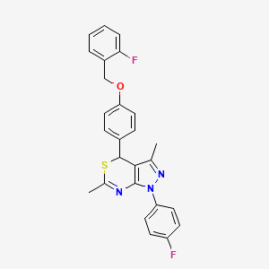 molecular formula C26H21F2N3OS B11483547 4-{4-[(2-Fluorobenzyl)oxy]phenyl}-1-(4-fluorophenyl)-3,6-dimethyl-1,4-dihydropyrazolo[3,4-d][1,3]thiazine 