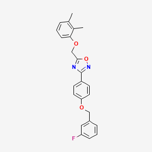 molecular formula C24H21FN2O3 B11483555 5-[(2,3-Dimethylphenoxy)methyl]-3-{4-[(3-fluorobenzyl)oxy]phenyl}-1,2,4-oxadiazole 