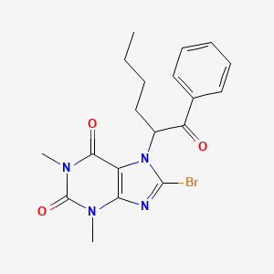 molecular formula C19H21BrN4O3 B11483606 8-bromo-1,3-dimethyl-7-(1-oxo-1-phenylhexan-2-yl)-3,7-dihydro-1H-purine-2,6-dione 