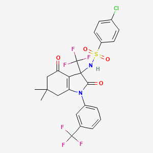 molecular formula C24H19ClF6N2O4S B11483660 4-chloro-N-{6,6-dimethyl-2,4-dioxo-3-(trifluoromethyl)-1-[3-(trifluoromethyl)phenyl]-2,3,4,5,6,7-hexahydro-1H-indol-3-yl}benzenesulfonamide 