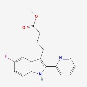 molecular formula C18H17FN2O2 B11483664 1H-Indole-3-butanoic acid, 5-fluoro-2-(2-pyridinyl)-, methyl ester 