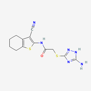 molecular formula C13H14N6OS2 B11483711 2-[(5-amino-4H-1,2,4-triazol-3-yl)sulfanyl]-N-(3-cyano-4,5,6,7-tetrahydro-1-benzothiophen-2-yl)acetamide 