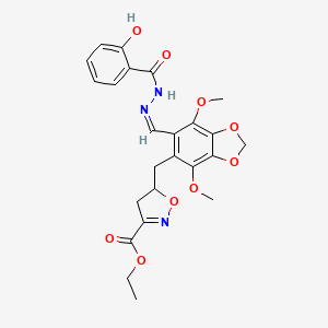 ethyl 5-({6-[(Z)-{2-[(2-hydroxyphenyl)carbonyl]hydrazinylidene}methyl]-4,7-dimethoxy-1,3-benzodioxol-5-yl}methyl)-4,5-dihydro-1,2-oxazole-3-carboxylate