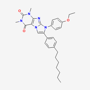 molecular formula C30H35N5O3 B11483949 8-(4-ethoxyphenyl)-7-(4-heptylphenyl)-1,3-dimethyl-1H-imidazo[2,1-f]purine-2,4(3H,8H)-dione 