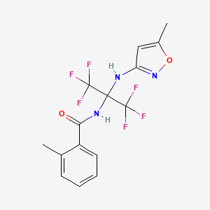 molecular formula C15H13F6N3O2 B11483972 N-{1,1,1,3,3,3-hexafluoro-2-[(5-methyl-1,2-oxazol-3-yl)amino]propan-2-yl}-2-methylbenzamide 