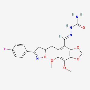 molecular formula C21H21FN4O6 B11484001 (2E)-2-[(5-{[3-(4-fluorophenyl)-4,5-dihydro-1,2-oxazol-5-yl]methyl}-6,7-dimethoxy-1,3-benzodioxol-4-yl)methylidene]hydrazinecarboxamide 