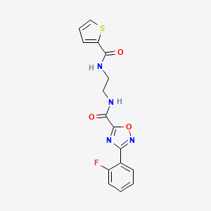 molecular formula C16H13FN4O3S B11484021 3-(2-fluorophenyl)-N-{2-[(thiophen-2-ylcarbonyl)amino]ethyl}-1,2,4-oxadiazole-5-carboxamide 