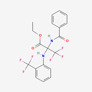 molecular formula C19H16F6N2O3 B11484039 Propanoic acid, 2-(benzoylamino)-3,3,3-trifluoro-2-[[2-(trifluoromethyl)phenyl]amino]-, ethyl ester 