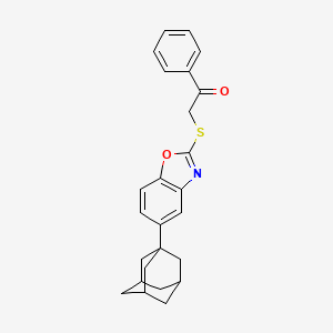 molecular formula C25H25NO2S B11484080 2-{[5-(1-Adamantyl)-1,3-benzoxazol-2-yl]thio}-1-phenylethanone 