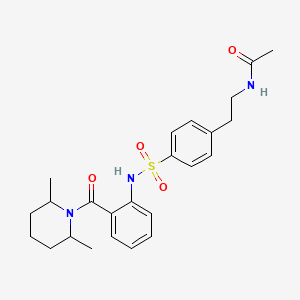 molecular formula C24H31N3O4S B11484106 N-[2-(4-{[2-(2,6-Dimethylpiperidine-1-carbonyl)phenyl]sulfamoyl}phenyl)ethyl]acetamide 