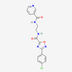 molecular formula C17H14ClN5O3 B11484160 N-[2-({[3-(4-chlorophenyl)-1,2,4-oxadiazol-5-yl]carbonyl}amino)ethyl]pyridine-3-carboxamide 