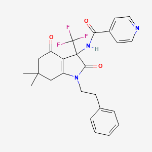 N-[6,6-dimethyl-2,4-dioxo-1-(2-phenylethyl)-3-(trifluoromethyl)-2,3,4,5,6,7-hexahydro-1H-indol-3-yl]pyridine-4-carboxamide