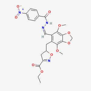 ethyl 5-({4,7-dimethoxy-6-[(Z)-{2-[(4-nitrophenyl)carbonyl]hydrazinylidene}methyl]-1,3-benzodioxol-5-yl}methyl)-4,5-dihydro-1,2-oxazole-3-carboxylate