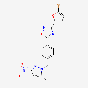 molecular formula C17H12BrN5O4 B11484263 3-(5-bromofuran-2-yl)-5-{4-[(5-methyl-3-nitro-1H-pyrazol-1-yl)methyl]phenyl}-1,2,4-oxadiazole 