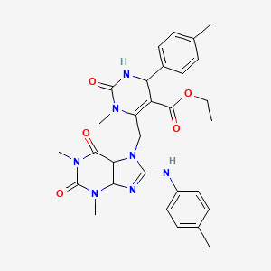 ethyl 6-({1,3-dimethyl-8-[(4-methylphenyl)amino]-2,6-dioxo-1,2,3,6-tetrahydro-7H-purin-7-yl}methyl)-1-methyl-4-(4-methylphenyl)-2-oxo-1,2,3,4-tetrahydropyrimidine-5-carboxylate