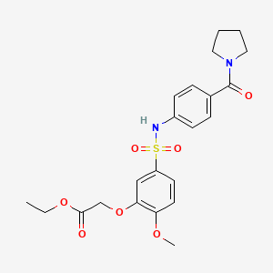 molecular formula C22H26N2O7S B11484442 Ethyl (2-methoxy-5-{[4-(pyrrolidin-1-ylcarbonyl)phenyl]sulfamoyl}phenoxy)acetate 