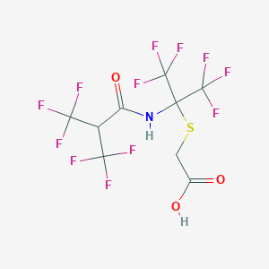 molecular formula C9H5F12NO3S B11484526 ((2,2,2-Trifluoro-1-(trifluoromethyl)-1-((3,3,3-trifluoro-2-(trifluoromethyl)propanoyl)amino)ethyl)thio)acetic acid 