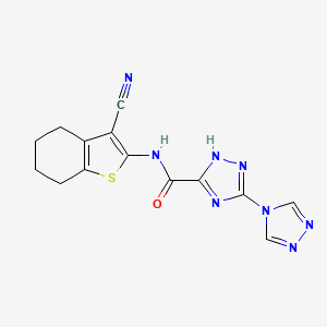 molecular formula C14H12N8OS B11484549 1H-1,2,4-Triazole-3-carboxamide, N-(3-cyano-4,5,6,7-tetrahydro-1-benzothiophen-2-yl)-5-(4H-1,2,4-triazol-4-yl)- 