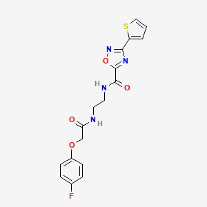 molecular formula C17H15FN4O4S B11484593 N-(2-{[(4-fluorophenoxy)acetyl]amino}ethyl)-3-(thiophen-2-yl)-1,2,4-oxadiazole-5-carboxamide 