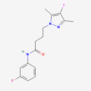 molecular formula C15H17FIN3O B11484763 N-(3-fluorophenyl)-4-(4-iodo-3,5-dimethyl-1H-pyrazol-1-yl)butanamide 