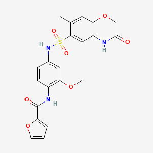 molecular formula C21H19N3O7S B11484820 N-(2-methoxy-4-{[(7-methyl-3-oxo-3,4-dihydro-2H-1,4-benzoxazin-6-yl)sulfonyl]amino}phenyl)furan-2-carboxamide 