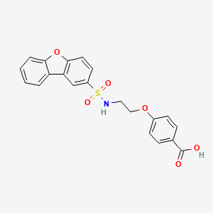 molecular formula C21H17NO6S B11484827 4-{2-[(Dibenzo[b,d]furan-2-ylsulfonyl)amino]ethoxy}benzoic acid 