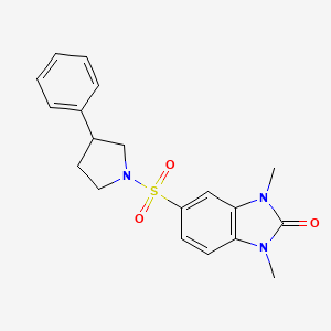 molecular formula C19H21N3O3S B11484843 1,3-dimethyl-5-[(3-phenylpyrrolidin-1-yl)sulfonyl]-1,3-dihydro-2H-benzimidazol-2-one 