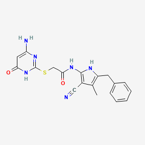 molecular formula C19H18N6O2S B11484851 2-[(4-amino-6-oxo-1,6-dihydropyrimidin-2-yl)sulfanyl]-N-(5-benzyl-3-cyano-4-methyl-1H-pyrrol-2-yl)acetamide 