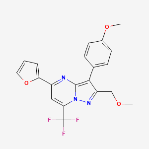 molecular formula C20H16F3N3O3 B11484885 5-(Furan-2-yl)-2-(methoxymethyl)-3-(4-methoxyphenyl)-7-(trifluoromethyl)pyrazolo[1,5-a]pyrimidine 