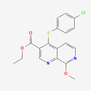 molecular formula C18H15ClN2O3S B11484888 Ethyl 4-[(4-chlorophenyl)sulfanyl]-8-methoxy-1,7-naphthyridine-3-carboxylate 