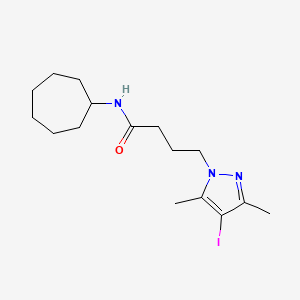 molecular formula C16H26IN3O B11484900 N-cycloheptyl-4-(4-iodo-3,5-dimethyl-1H-pyrazol-1-yl)butanamide 