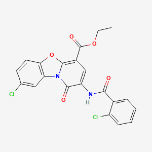 ethyl 8-chloro-2-[(2-chlorobenzoyl)amino]-1-oxo-1H-pyrido[2,1-b][1,3]benzoxazole-4-carboxylate