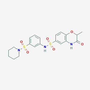 molecular formula C20H23N3O6S2 B11484952 2-methyl-3-oxo-N-[3-(piperidin-1-ylsulfonyl)phenyl]-3,4-dihydro-2H-1,4-benzoxazine-6-sulfonamide CAS No. 924843-85-6