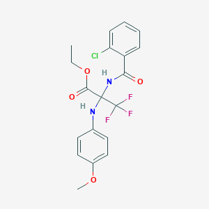 molecular formula C19H18ClF3N2O4 B11484975 ethyl N-[(2-chlorophenyl)carbonyl]-3,3,3-trifluoro-2-[(4-methoxyphenyl)amino]alaninate 