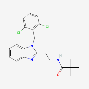 molecular formula C21H23Cl2N3O B11485030 N-{2-[1-(2,6-dichlorobenzyl)-1H-benzimidazol-2-yl]ethyl}-2,2-dimethylpropanamide 