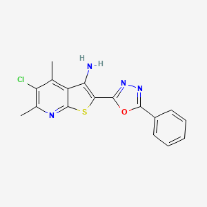 molecular formula C17H13ClN4OS B11485047 5-Chloro-4,6-dimethyl-2-(5-phenyl-1,3,4-oxadiazol-2-yl)thieno[2,3-b]pyridin-3-amine 