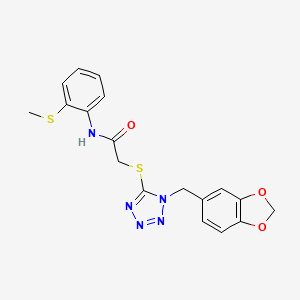 molecular formula C18H17N5O3S2 B11485158 2-{[1-(1,3-benzodioxol-5-ylmethyl)-1H-tetrazol-5-yl]sulfanyl}-N-[2-(methylsulfanyl)phenyl]acetamide 