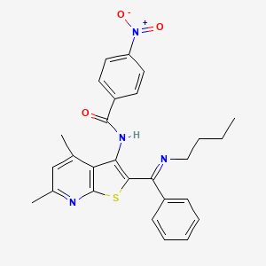 molecular formula C27H26N4O3S B11485168 N-{2-[(E)-(butylimino)(phenyl)methyl]-4,6-dimethylthieno[2,3-b]pyridin-3-yl}-4-nitrobenzamide 