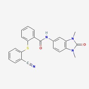 molecular formula C23H18N4O2S B11485205 2-[(2-cyanophenyl)sulfanyl]-N-(1,3-dimethyl-2-oxo-2,3-dihydro-1H-benzimidazol-5-yl)benzamide 