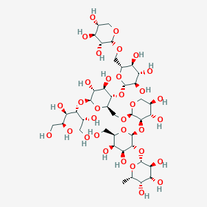 molecular formula C40H70O33 B1148528 I+/--L-Fucopyranosyl-(1a2)-I(2)-D-galactopyranosyl-(1a2)-I+/--D-xylopyranosyl-(1a6)-[I+/--D-xylopyranosyl-(1a6)-I(2)-D-glucopyranosyl-(1a4)]-I(2)-D-glucopyranosyl-(1a4)-D-glucitol CAS No. 870721-81-6