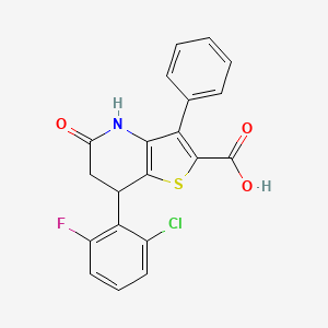 molecular formula C20H13ClFNO3S B11485316 7-(2-Chloro-6-fluorophenyl)-5-oxo-3-phenyl-4,5,6,7-tetrahydrothieno[3,2-b]pyridine-2-carboxylic acid 