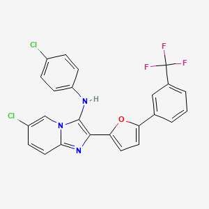 molecular formula C24H14Cl2F3N3O B11485352 6-chloro-N-(4-chlorophenyl)-2-{5-[3-(trifluoromethyl)phenyl]furan-2-yl}imidazo[1,2-a]pyridin-3-amine 