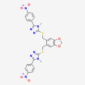 molecular formula C27H22N8O6S2 B11485376 3,3'-[1,3-benzodioxole-5,6-diylbis(methanediylsulfanediyl)]bis[4-methyl-5-(4-nitrophenyl)-4H-1,2,4-triazole] 