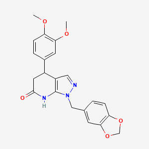 molecular formula C22H21N3O5 B11485390 1-(1,3-benzodioxol-5-ylmethyl)-4-(3,4-dimethoxyphenyl)-1,4,5,7-tetrahydro-6H-pyrazolo[3,4-b]pyridin-6-one 